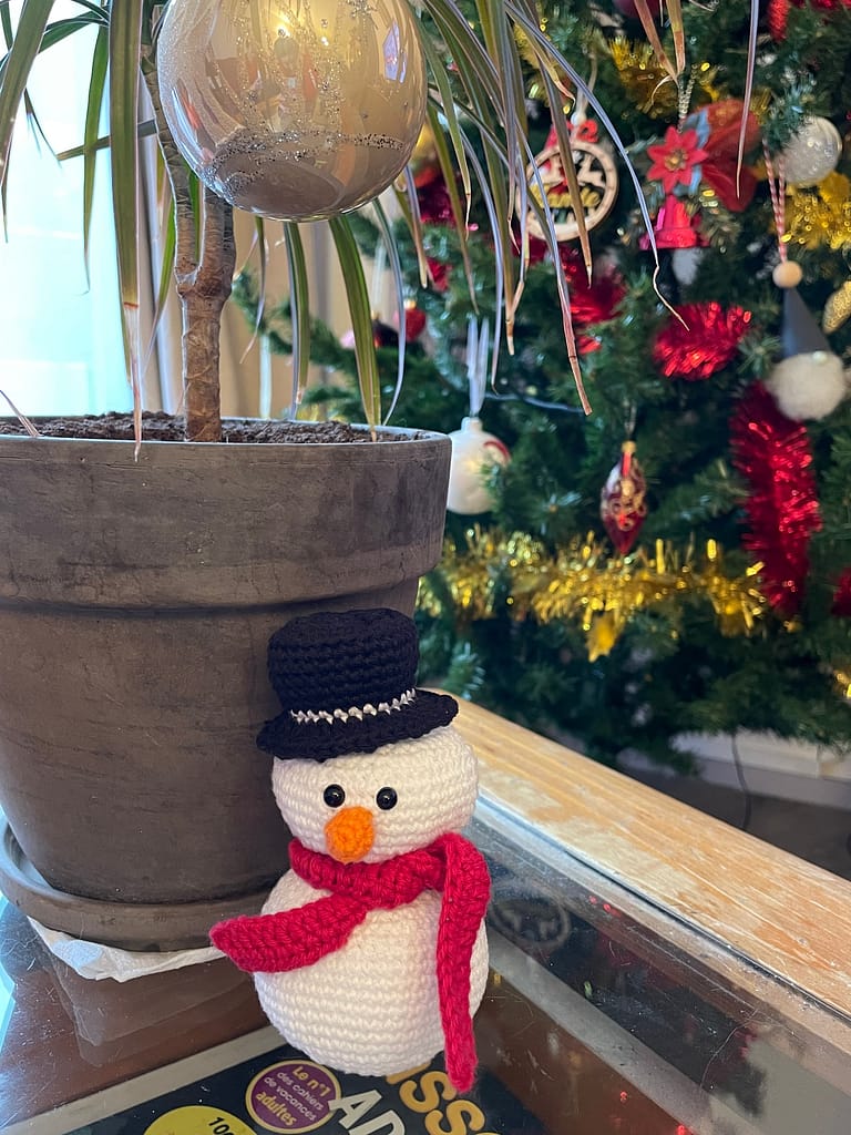 Un petit bonhomme de neige ⛄️ Réalisé au crochet par Emmanuelle